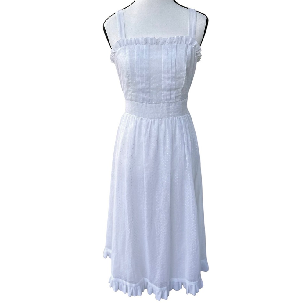 Vintage 90s White Swiss Dot Cottagecore Graduation Dress Made in Israel Size 40